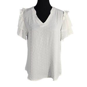 NWT | Blooming Jelly White Swiss Dot Eyelet Blouse | Flutter Sleeve | M